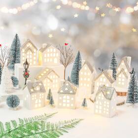 B0cdrm1fcl-village Spdmhyo 29pcs Ceramic Christmas Village Set With Tea Light Pine Trees Xmas Street Lam