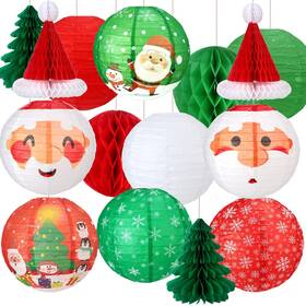 Lanterns-017 Spiareal 17 Pcs 3d Christmas Hanging Paper Lanterns Decorations Set For Santa Claus Pa