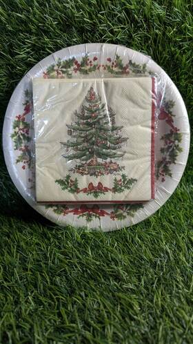 Spode 082272687080 Garland Tree Christmas Set Of 8 Dessert Plates And 20 Beverage Napkin