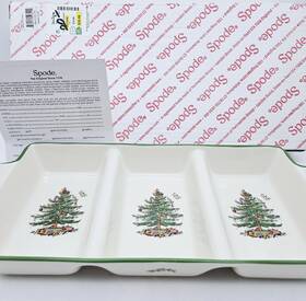 Spode 749151523111 Christmas Tree Handled 3 Part Server 15 Inch Side Dish Serving Tray In Box