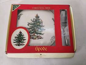 Spode 783931360503 Christmas Tree 11.5 Inch Cake Plate And Server Set Vintage Open Box