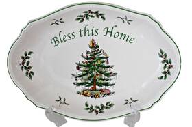 Spode 783931403309 Christmas Tree Inch Bless This Home Holiday Serving Tray 11 X 7 Nib