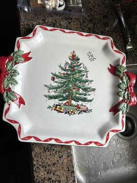 S3324-a15 Spode Christmas Tree Ribbons Collection 13 Inch Square Plate Tray