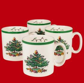 S3324-a6 Spode Christmas Tree Coffee Cups Mugs Set Of 4