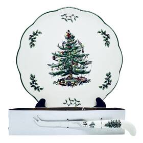 Xt5814-xs Spode Christmas Tree Porcelain 9 Inch Cheese Trivet Dish And Knife New