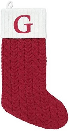 St. Nicholas 745618425950 Square Red Cable Knit Monogram Christmas Stocking 21-inch Letter G