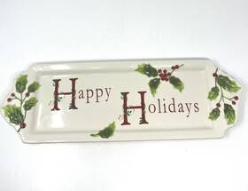1234567 St. Nicholas Square Holly Jolly Happy Holidays Rectangular Platter Christmas