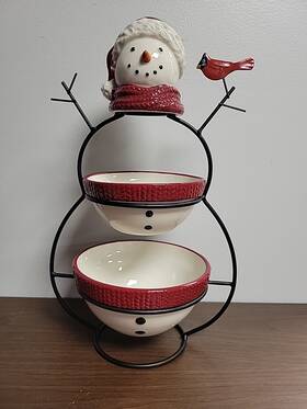 34cttahx32 St. Nicholas Square Yuletide Snowman 2-tier Server Serving Bowl Christmas Holiday