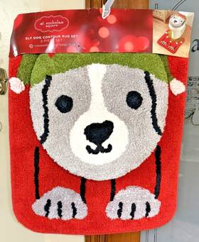 St Nicholas Square 400181232359 Christmas Elf Dog Contour Cotton Rug And Toilet Lid Cover Set