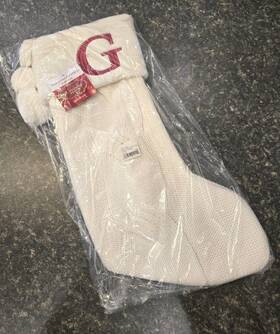 St. Nicholas Square 400747909244 Ivory Cable Knit Christmas Stocking Red Inch G New