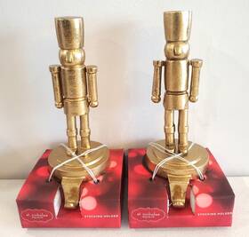 St Nicholas Square 400765761800 St. Nutcracker Stocking Holder Pair Gold New Christmas Decor