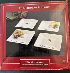 St. Nicholas Square 400884111128 Christmas Inch Tis The Season Set Of 4 Appetizer Plates 6 New