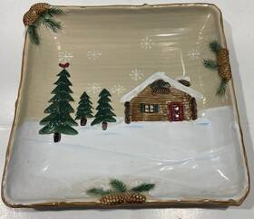 St. Nicholas Square 400903179269 Serving Platter Cabin In Woods Heartland 11.25 Inch Christmas