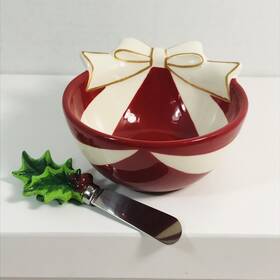 St. Nicholas Square 400919696279 Christmas Inch Holly Jolly Dip Mix Set Bowl And Spreader With Box