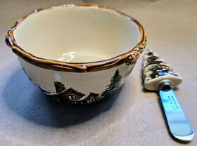 St. Nicholas Square 400929765750 Snow Valley Dip Mix Set Bowl And Spreader Holiday Christmas