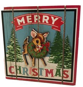 St. Nicholas Square 400930428811 Merry Christmas Bambi Rudolf Reindeer Wreath Thick Card Board Stand Picture