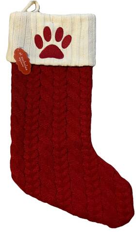 St. Nicholas Square 400954233699 Red 19 Inch Cable Knit Monogram Christmas Stocking Dog Paw Nwt