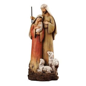 Yc475 Standing Holy Family Nativity With Lambs Figurine For Christmas Decor 12 In