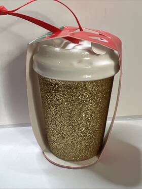 011094069 Starbucks 2018 Gold Glitter Cup Holiday Christmas Tree Ceramic Ornament New