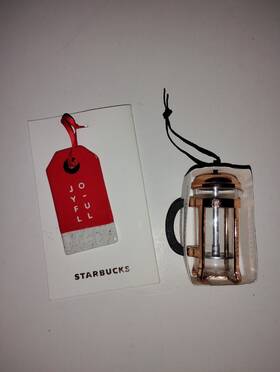 Starbucks 699965369811 Lot Of 2 Coffee Press And Joy-full Holiday Christmas Tree Ornaments