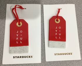 Starbucks 762111245779 2 Pack 2017 Inch Joy-full Christmas Tree Ornament Ceramic Gift Tags