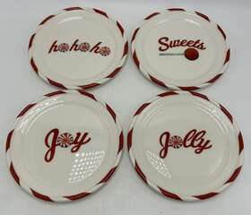 Starbucks 762111737717 Dessert Plates Candy Cane Set Of 4 Holiday Christmas Joy Jolly 2007