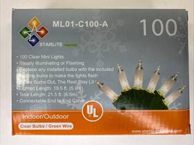 Ml01-c100-a Starlite 897017750532 Hal 100 Clear Mini Lights 21.5 Ft Christmas Decor Indoor / Outdoor