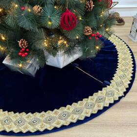 Starry Dynamo 712962179398 84-inch Venetian Gilded Christmas Tree Skirt With Gold Glitter Band Decor And Bu