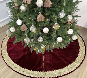 Starry Dynamo Sd-jq23-gld-d84-rd 84-inch Venetian Gilded Velvet Christmas Tree Skirt With Gold