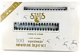 1883-s Stats Christmas Tree Light String 100 2-way Flasher Superbright Mini Vintage