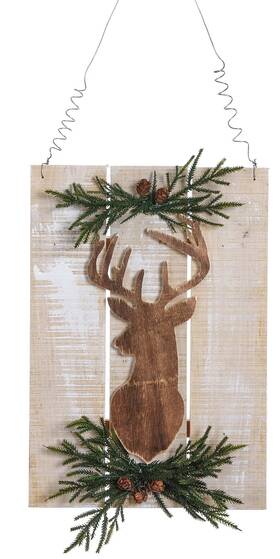 C18525 Sti Deer With Pine Greenery Christmas Holiday Wall Hanging 15.75 Inches