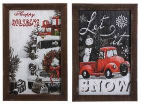 C18586 Sti Vintage Style Pickup Truck Christmas Holiday Signs Framed Set Of 2