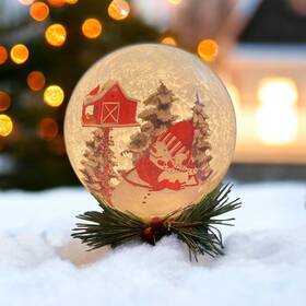 Btb9255 Stony Creek At Home Snowman Mom Baby Christmas 7 Inch Tall Pre-lit Glass Ball Birds Tag Box