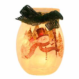 Gls2280 Stony Creek 4.00in Snowman With Lanp Post Sm Vase Glass Christmas Electric Pre-lit