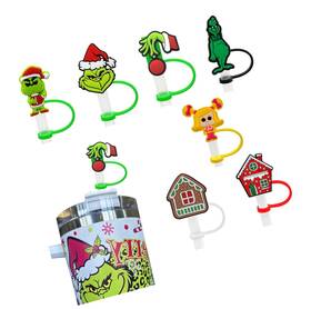 1751-7 Strendier 7pcs Christmas Straw Toppers For Stanley Cup - 2024 New Cute Green Cover Cap