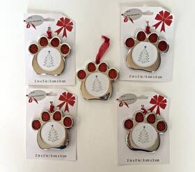 Studio Decor 195158572964 Lot Of 5 Dog Paw Print Christmas Holiday Photo Picture Frame Ornament New