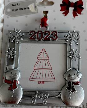721636 Studio Decor 2023 Christmas Snowman Snowflake Joy Square Ornament Picture Holder 2 Inch X