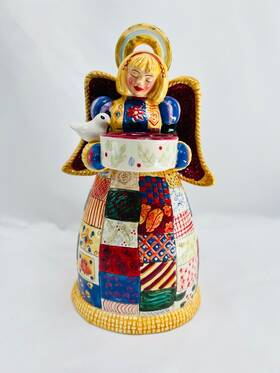 Ja025 Studio Nova Old World Santa Patchwork Angel Votive Candle Holder Christmas