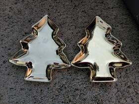 Kt300 Studio Nova Kt300/500 Vintage Set Of 2 Christmas Tree Ceramic Candy Dish Shiny Gold
