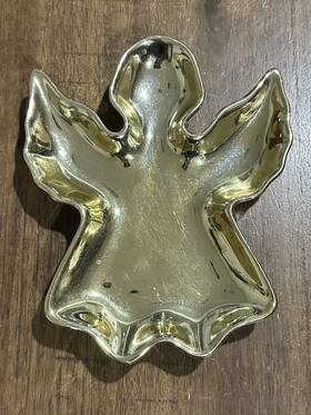 Kt300 Studio Nova Kt300/502 Vtg Christmas Shine Gold Ceramic Angel Decor Trinket Candy Dish Euc