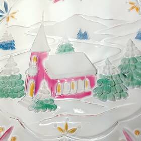 Wy953 Studio Nova Wy953/516 Holiday Serving Platter Larger Glass Tray Winter Church Christmas