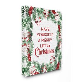 Stupell Industries 049182246615 Merry Little Christmas Pine Wreath Holiday Word Design Canvas 24 X 30 Multi