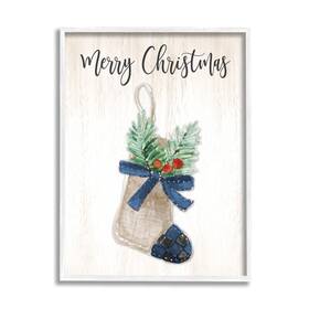 Stupell Industries 196216192742 Merry Christmas Phrase Rustic Blue Plaid Holiday Stocking Designed By Lanie
