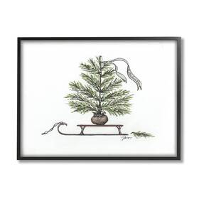 Stupell Industries 196216778892 Endearing Christmas Fir Tree Sleigh Festive Ribbon Design By Julie Norkus