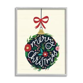 Stupell Industries 197081023223 Merry Christmas Hanging Botanical Ornament Red Bow Design By Louise Allen