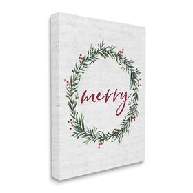 Ac-926 Stupell Industries 24x30 Red Merry Text Holiday Wreath Festive Country Christmas Door Wall Decoration