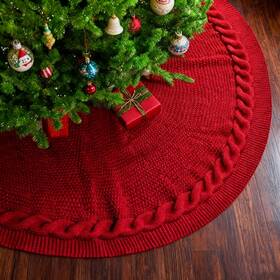 Sd012-24 Stxwkj 24 Inches Knitted Christmas Tree Skirt For 3-4ft Small 24inch Red