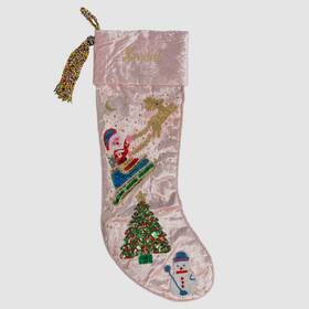 Sudha Pennathur 685674328911 Pink Beaded Sequins Velvet Christmas Tassel Stocking 23 Inch