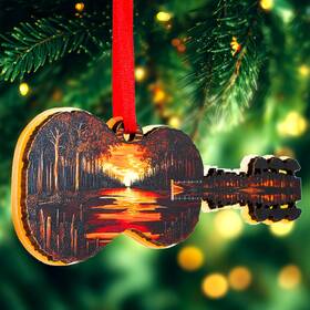 Sufa013 Sufavn Guitar Christmas Ornament Inch 2layer Wooden Hanging For Guitarists Laserc