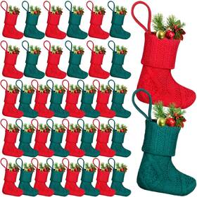 Suhine-hua1975 Suhine 36 Pcs Mini Knit Christmas Stockings 6 Inch Xmas Family Cable Knitted
